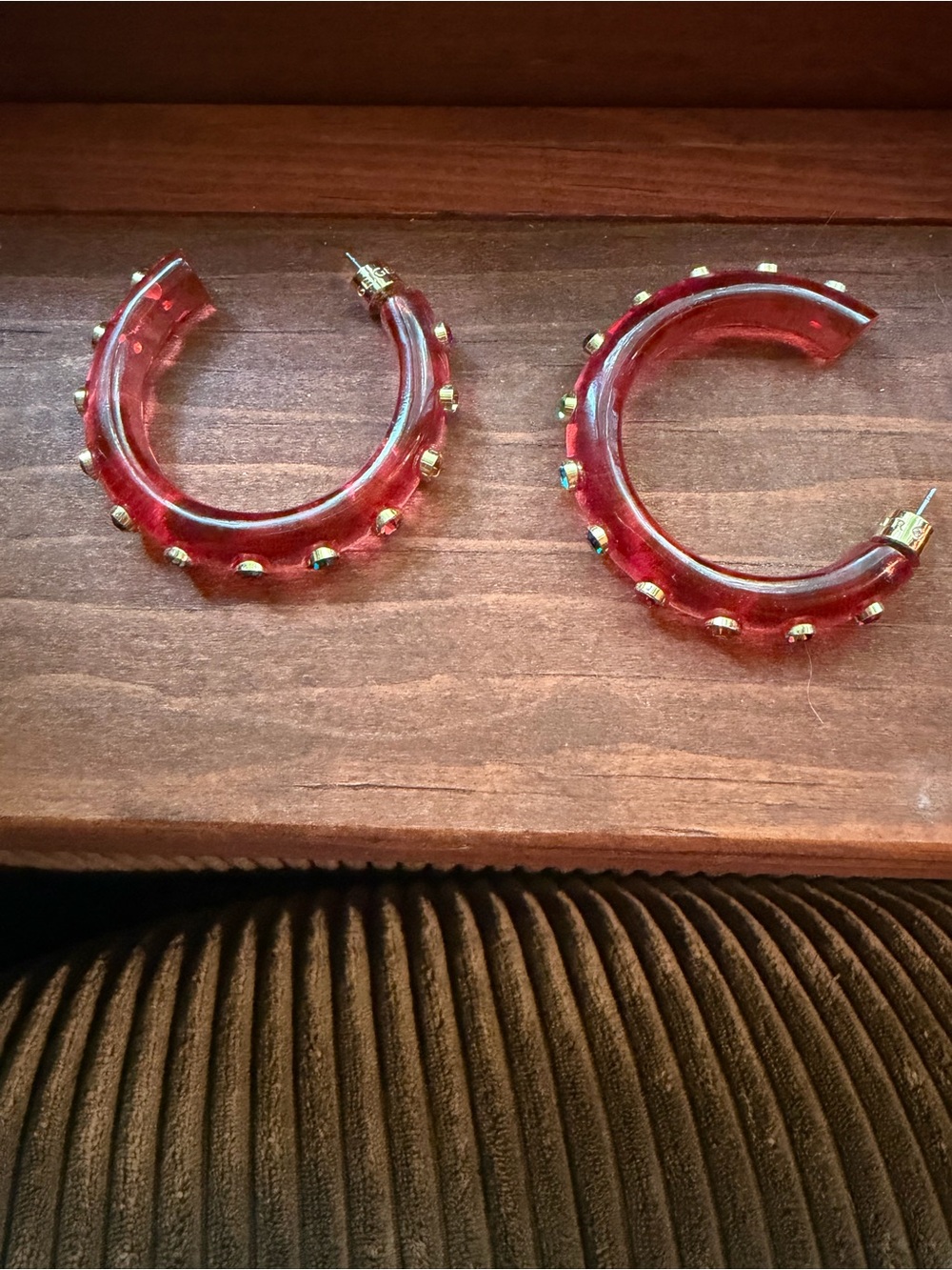 Red Studded Hoop Earrings - Women Jewelry